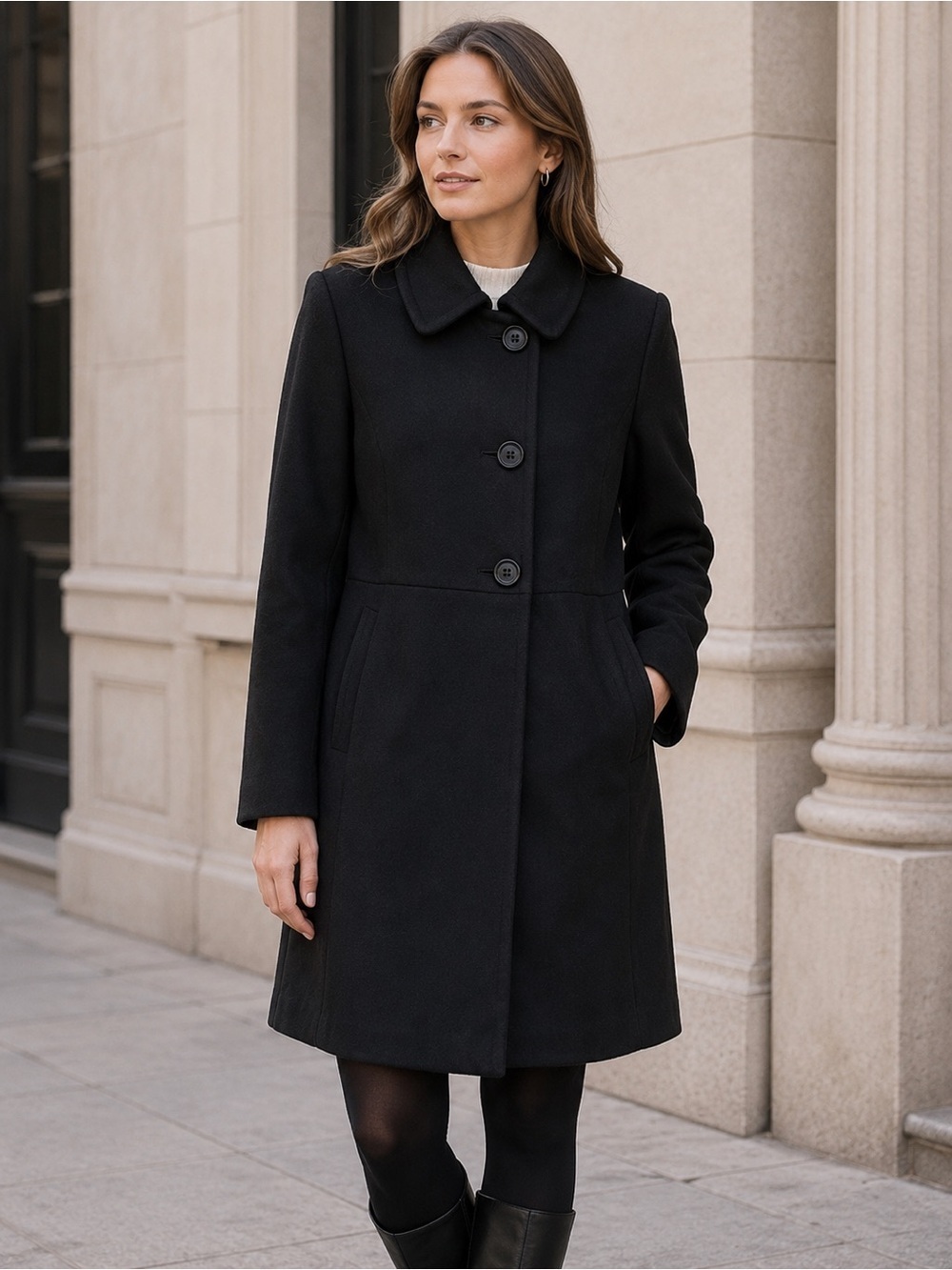 United Colors Of Benetton Classic Black Pea Coat Size 44 Cozy Wool Blend Winter
